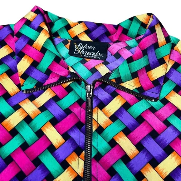Silver Threads Vintage Woven Geometric Print Jacket Womens Medium Colorful Bold - Picture 4 of 12